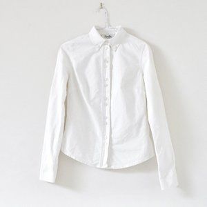 LUELLA White Woven Pointed Collar Classic White Button Up Dress Shirt | Size XS